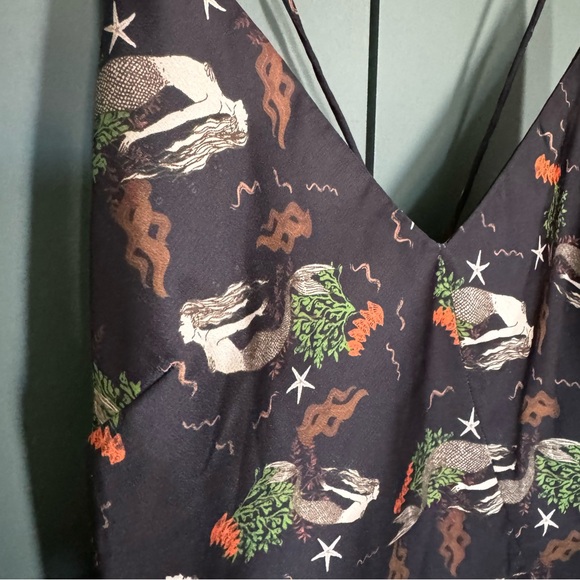 ZARA SATIN MERMAIDS PRINT V-NECK LOW BACK SLIP MINI DRESS XS - Picture 5 of 5